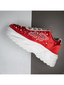 RETTROSE - The Julianna Luxury Red Satin Embellished Trainer