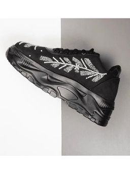 RETTROSE - The Harley Luxury Black Satin Embellished Trainer