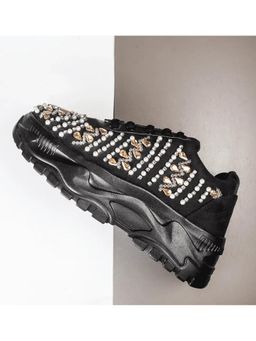 RETTROSE - The Tessa Luxury Black Satin Embellished Trainer