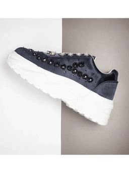 RETTROSE - The Evalynn Luxury Navy Blue Satin Embellished Trainer