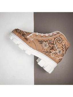 RETTROSE - The Nayeli Luxury Tan Satin Embellished Trainer