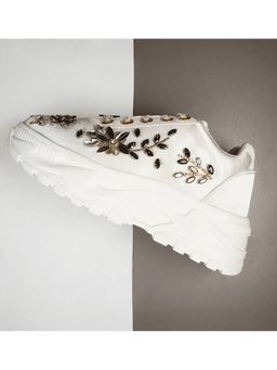 RETTROSE - The Gabriella Luxury Cream Satin Embellished Trainer