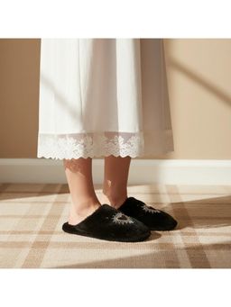 RETTROSE - The Noelle Black Luxury Fluffy Embellished Slippers