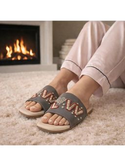 RETTROSE - The Valentina Lush Grey Embellished Flats