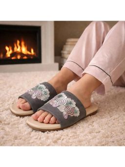 RETTROSE - The Fleur Dusk Floral Grey Embellished Flats