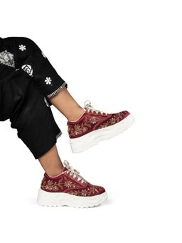 RETTROSE - The Arabella Luxury Red Satin Embellished Trainer