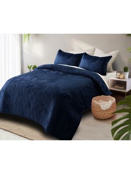 HOSTA HOMES - Navy Blue Bedcover with 2 Pillow Covers