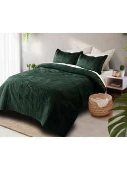 HOSTA HOMES - Velvet 280 GSM Queen Size Quilted Bed Cover Set with 2 Pillow Covers | Premium Soft Textured Bedspread | 258 cm x 228 cm