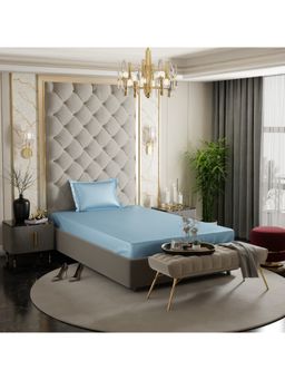 Stoa Paris - Blue Satin Single Fitted Sheet with 1 Pillow Cover
