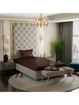 Stoa Paris - Brown Satin Single Fitted Sheet with 1 Pillow Cover