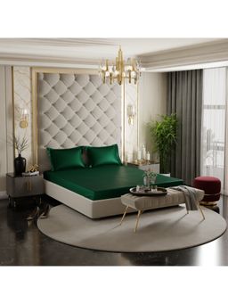 Stoa Paris - Dark Green Satin Fitted Sheet with 2 Pillow Covers