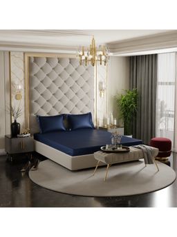 Stoa Paris - Navy Blue Satin Fitted Sheet with 2 Pillow Covers