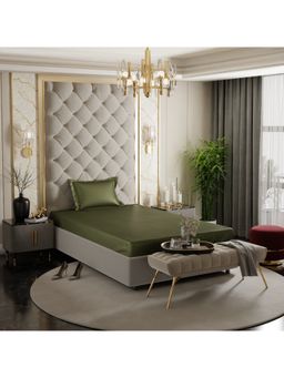 Stoa Paris - Olive Green Satin Single Fitted Sheet with 1 Pillow Cover
