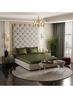 Stoa Paris - Olive Green Satin Fitted Sheet with 2 Pillow Covers