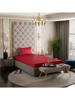 Stoa Paris - Red Satin Single Fitted Sheet with 1 Pillow Cover