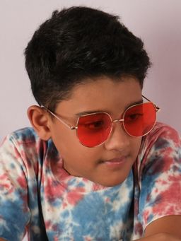 DukieKooky - Unisex Golden & Orange Uv Protected Oversized Sunglasses -DKSG541A (4-7 Years)