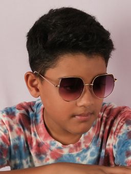 DukieKooky - Unisex Golden & Purple Uv Protected Oversized Sunglasses -DKSG541E (4-7 Years)