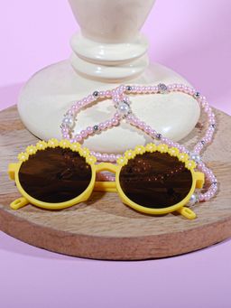 DukieKooky - Girl Yellow & Black Uv Protected Round Sunglasses -DKSG543B (4-7 Years)