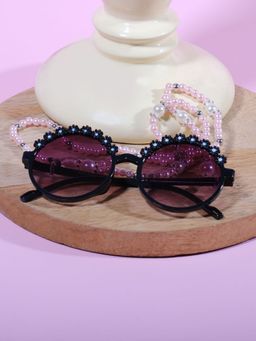 DukieKooky - Girl Black & Black Uv Protected Round Sunglasses -DKSG543C (4-7 Years)