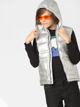 Jack & Jones Junior - Boys Silver Hooded Puffer Jacket