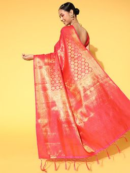 Odette - Silk Blend Pink Woven Designer Saree with Unstitched Blouse