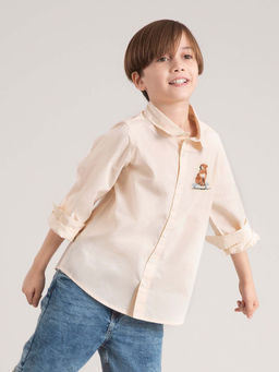 THE BABY TRUNK - Boy Beige Poodle Labrador Beige Organic Cotton Shirt