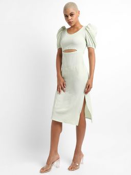 PINACOLADA - Womens Solid Short Sleeve Midi Slim Fit Dress