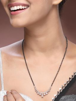 ADIVA - Silver-Plated Traditional CZ Stone Studded & Black Beaded Mangalsutra for Women