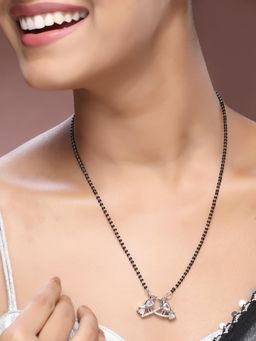 ADIVA - Silver-Plated Trendy Bird Shaped CZ Stone Studded & Beaded Mangalsutra For Women