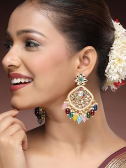 ADIVA - 22K Gold-Plated Kundan & Glossy Multi-coloured Pearl Beaded Classic Big Chandbali Earrings