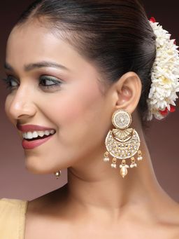 ADIVA - 22K Gold-Plated Kundan & Glossy Ruby Pearls and Beads Chandbali Earrings