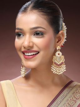 ADIVA - 22K Gold-plated Kundan Stock and Beads Meenakari Bid Drop Earrings