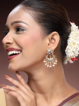 ADIVA - 22K Gold-Plated Kundan Stone Pearl Meenakari Handcrafted Chandbali Earrings