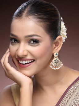 ADIVA - 22K Gold-Plated Kundan Stone Studded Pearl Handcrafted Classic Drop Earrings