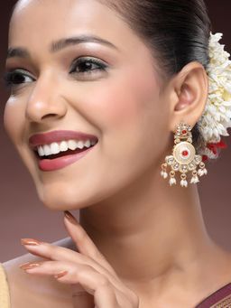 ADIVA - 22K Gold-Plated Kundan Stone Studded Pearl Handcrafted Drop Earrings