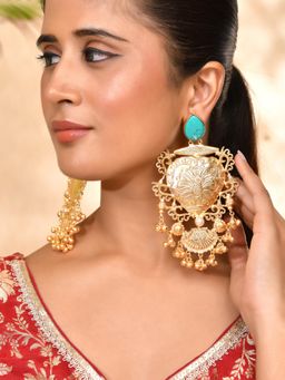 Silvermerc Designs - Gold-Toned Artificial Stones Statement Temple Classic Drop Earrings