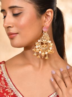 Silvermerc Designs - Gold-Plated Temple Crescent Shaped Statement Drop Earrings