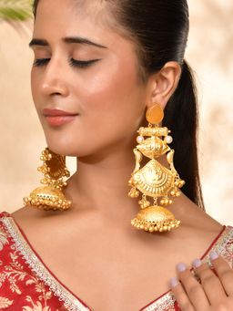 Silvermerc Designs - Gold-Plated Traditional Oversized Dome Shaped Jhumkas Earrings
