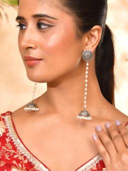 Silvermerc Designs - Oxidized Silver-Plated Dome Shaped Long Jhumkas Earrings
