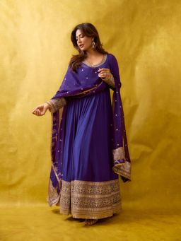 Gopi Vaid - Chitrangada Purple Anarkali with Churidar and Dupatta