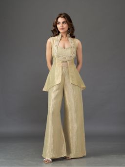Qunic - Beige Muse Top and Palazzo