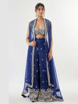 Gopi Vaid - Avnoor Blue Bralette with Palazzo and Cape