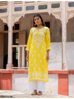 SAAYA THE LABEL - Aayat Chikan Yellow Kurta with Pant