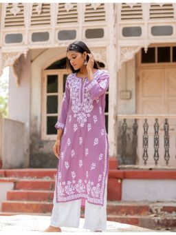 SAAYA THE LABEL - Aayat Chikan Purple Kurta with Pant