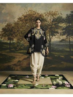CHANDRIMA - Black Contrast Paisley Detail Tunic with Pant