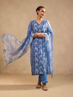 Jaipuri Banno - Blue Angrakha Kurta with Pant and Dupatta