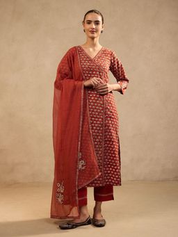 Jaipuri Banno - Red Angrakha Kurta with Pant and Dupatta