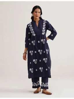 SAAYA THE LABEL - Kesar Chikankari Navy Blue Co-Ord Set