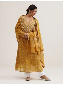 SAAYA THE LABEL - Miraa Chikankari Mustard Anarkali with Pant and Dupatta