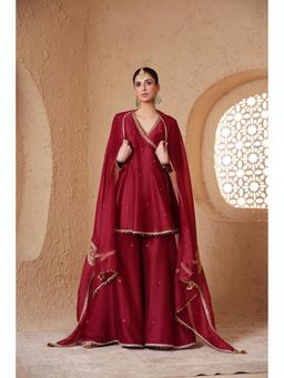 Label Niti Bothra - Mehrang Maroon Angrakha Sharara with Dupatta and Inner